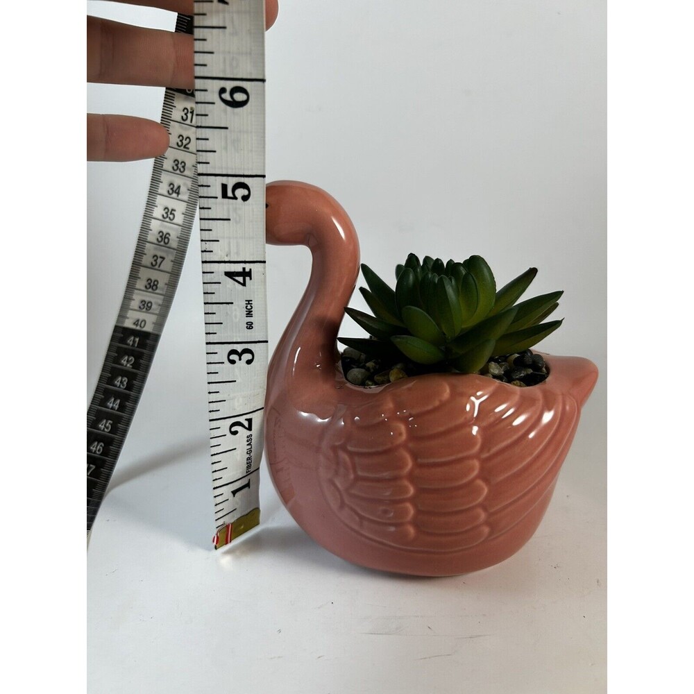 Ceramic Pink Flamingo Planter Faux Succulent Room Decor 5” - Picture 6 of 6